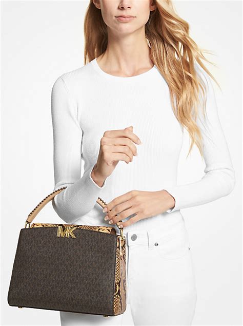 Karlie Medium Logo and Embossed Leather Satchel 